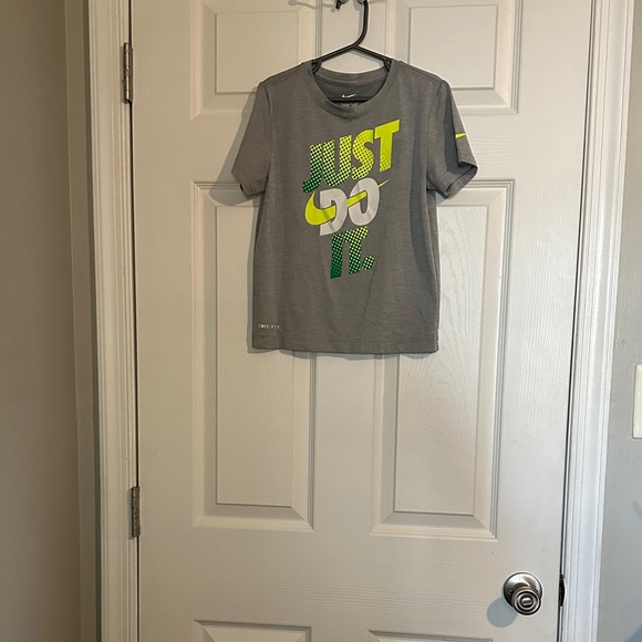 Nike Kids Gray Tee with Bold Yellow and Green Design - Picture 2 of 3